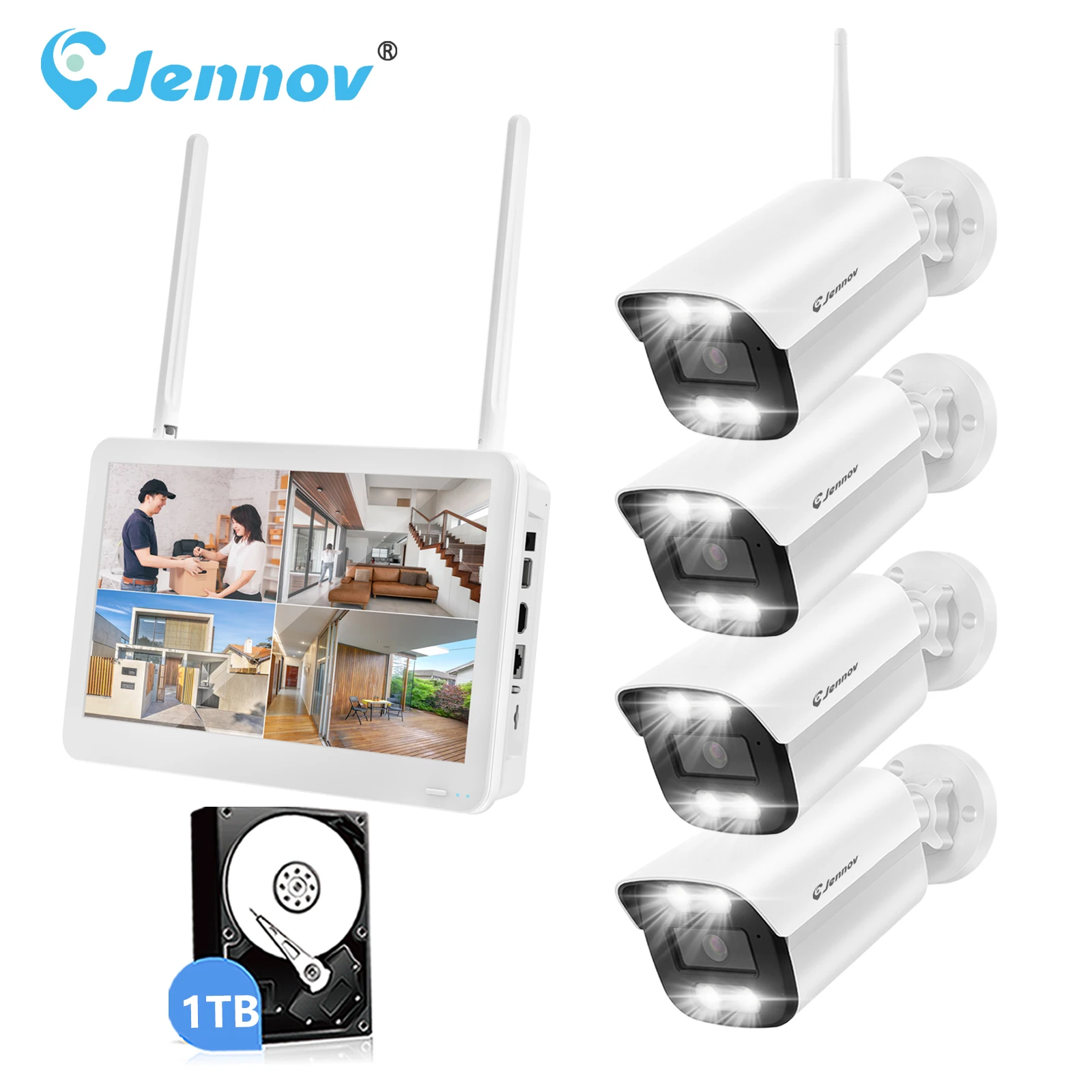 Jennov 5MP Wireless WiFi CCTV Security Camera System Smart Outdoor Color Night Vision