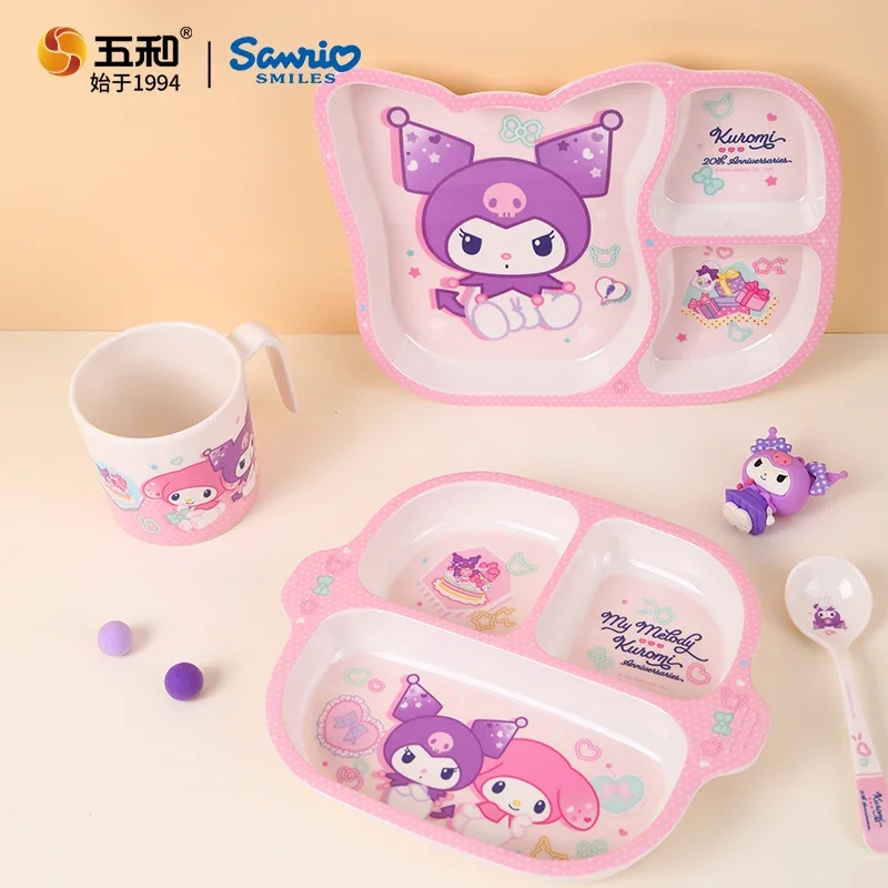 

Sanrio Anime Kuromi Cartoon Children's Divided Dinnerware BPA-Free Rice Salad Bowl Water Cups Spoon Food Grade Dinner Plate Gift