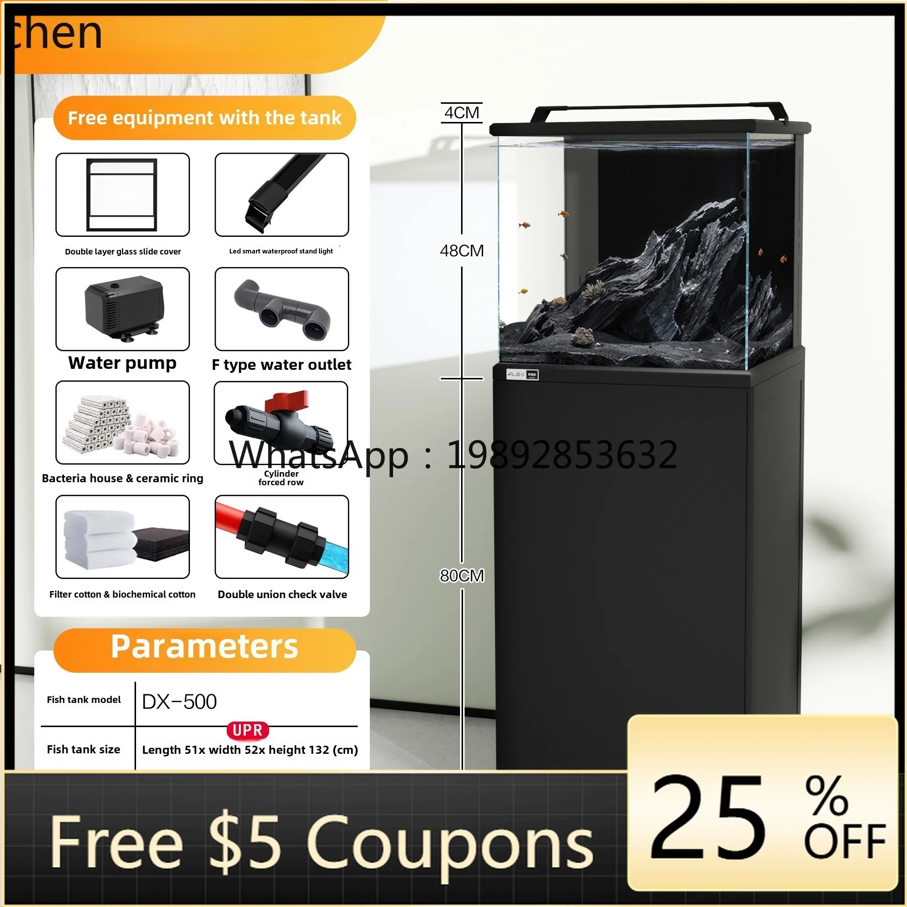 YGG  new ultra-white glass bottom filter back overflow living room stream tank Thunder dragon fish tank square tank