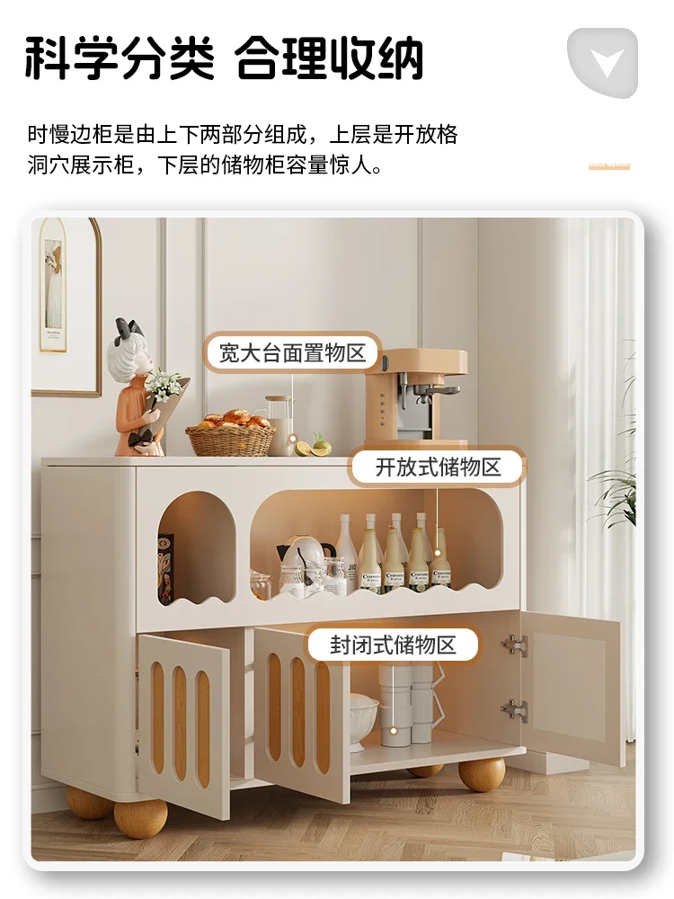 

Log cream style dining side cabinet integrated entrance against the wall modern simple light luxury wine living room