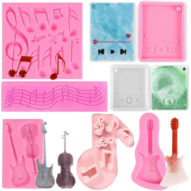 Musiknote Silikonform Musikinstrumente Gitarre Bass Fondant Schokolade Süßigkeiten Zucker Cupcake Topper Kuchendekoration