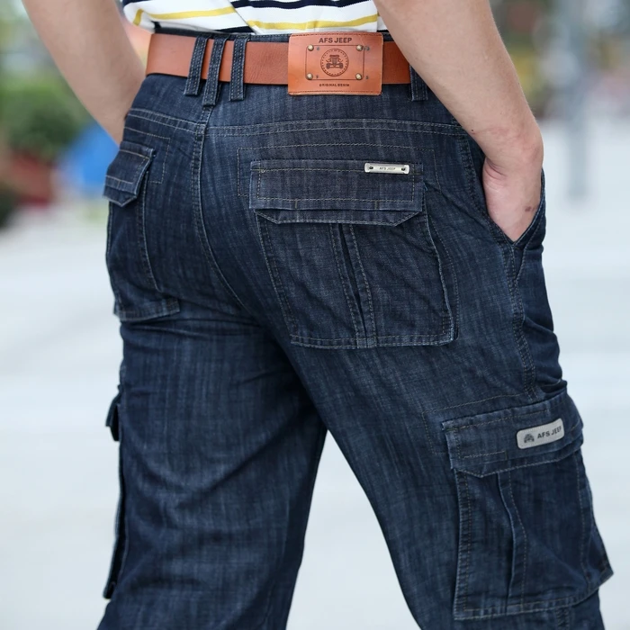 New High Quality Jeans Men Big Size 29-- 42 Casual Military Multi-pocket Jeans Male Clothes