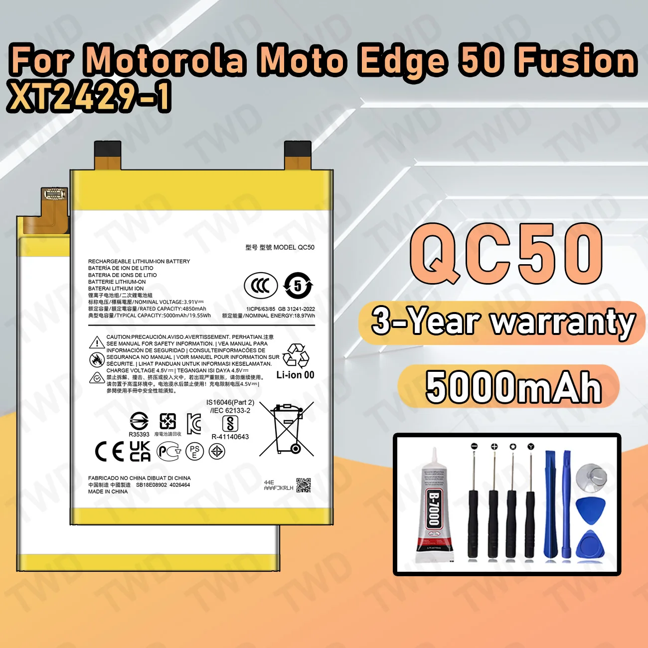 

QC50 Аккумулятор большой емкости для Motorola Moto Edge 50 Fusion/XT2429-1, новые аккумуляторы высокого качества + бесплатные инструменты