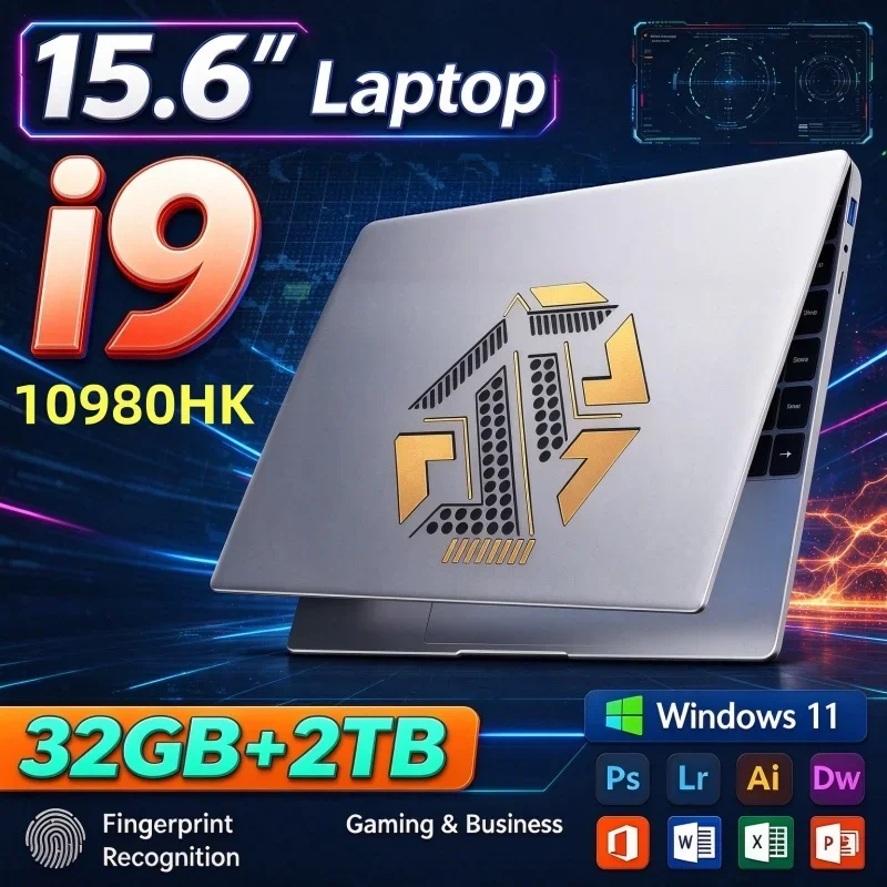 15.6'' New Ultra Thin Notebook Laptop Intel I9 10980HK 32GB RAM 1TB 2TB SSD FHD Windows11 Computer For Student Gaming Office Use