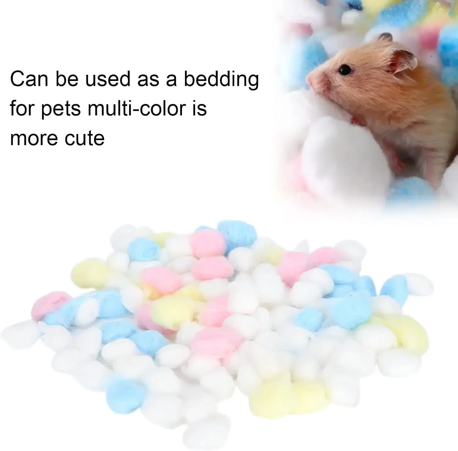 

100 capsules Hamster Balls,Filler Colorful Cotton,Warm Bedding Cotton Balls Filler for House Small Animals Hibernation