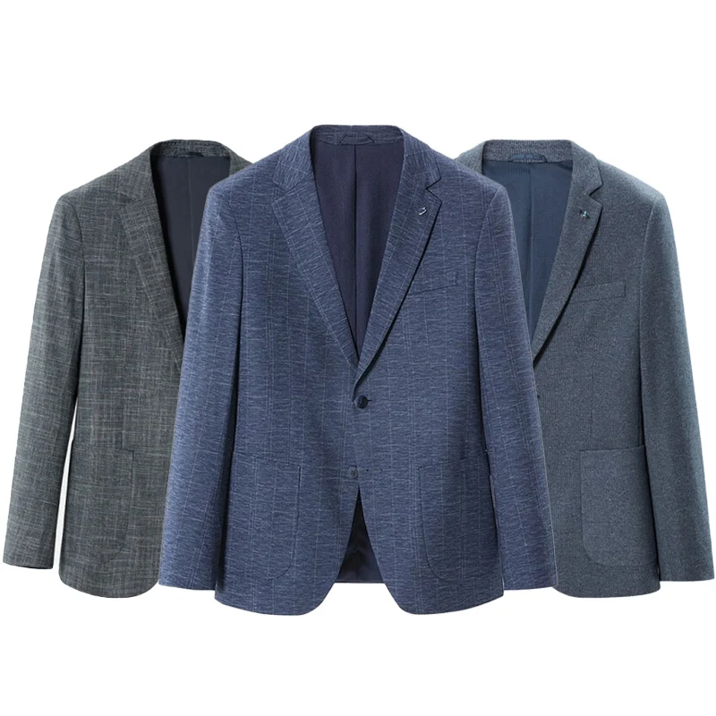 

Casual Stripe Elastic Leisure Tailored Suit Jacket Standard Fit Fashion Urban Style Four Seasons Business Casual Double Breasted