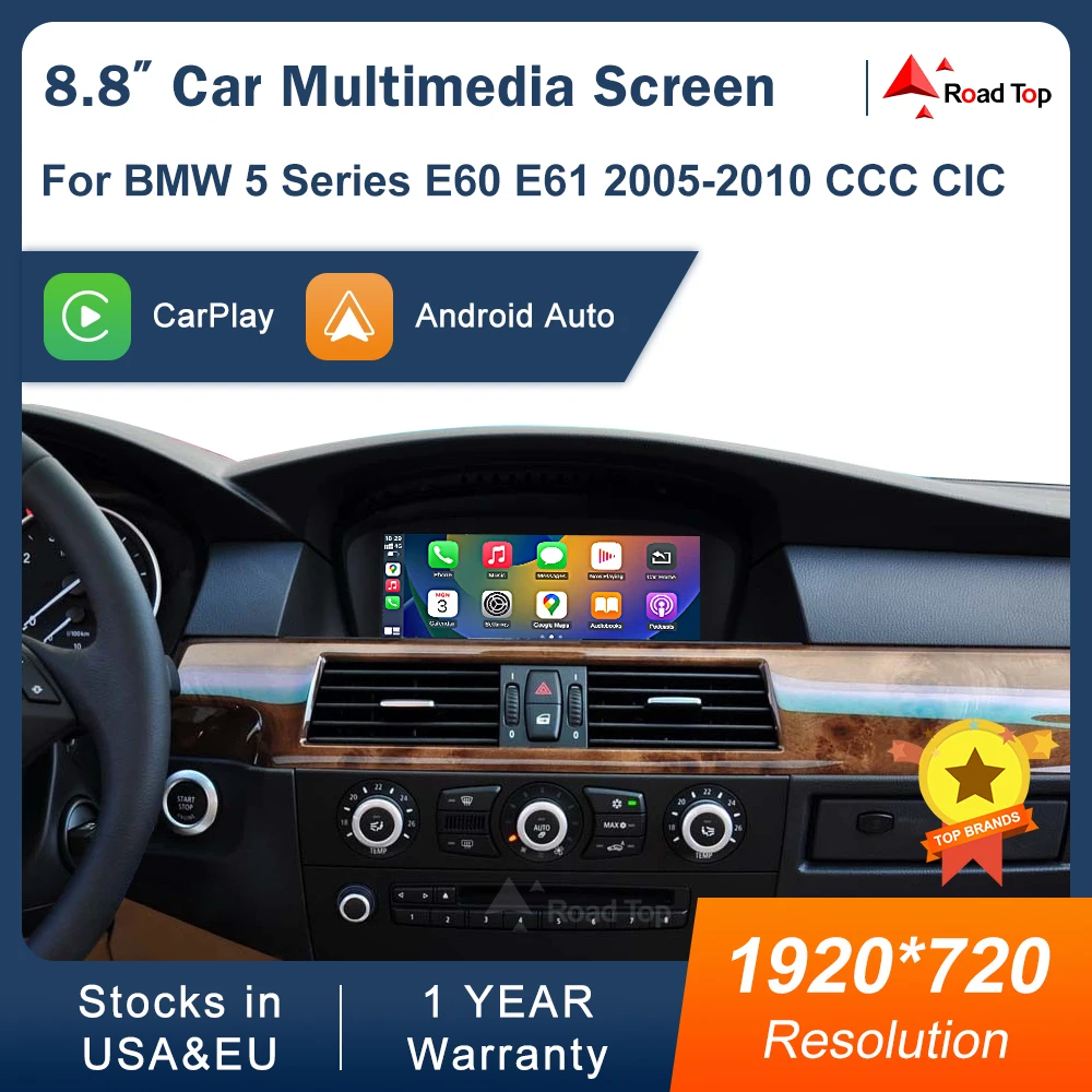 

8.8INCH Wireless CarPlay Android Auto Car Multimedia For BMW 5 Series E60 E61 2005-2010 CCC CIC Screen Touch Display Navigation