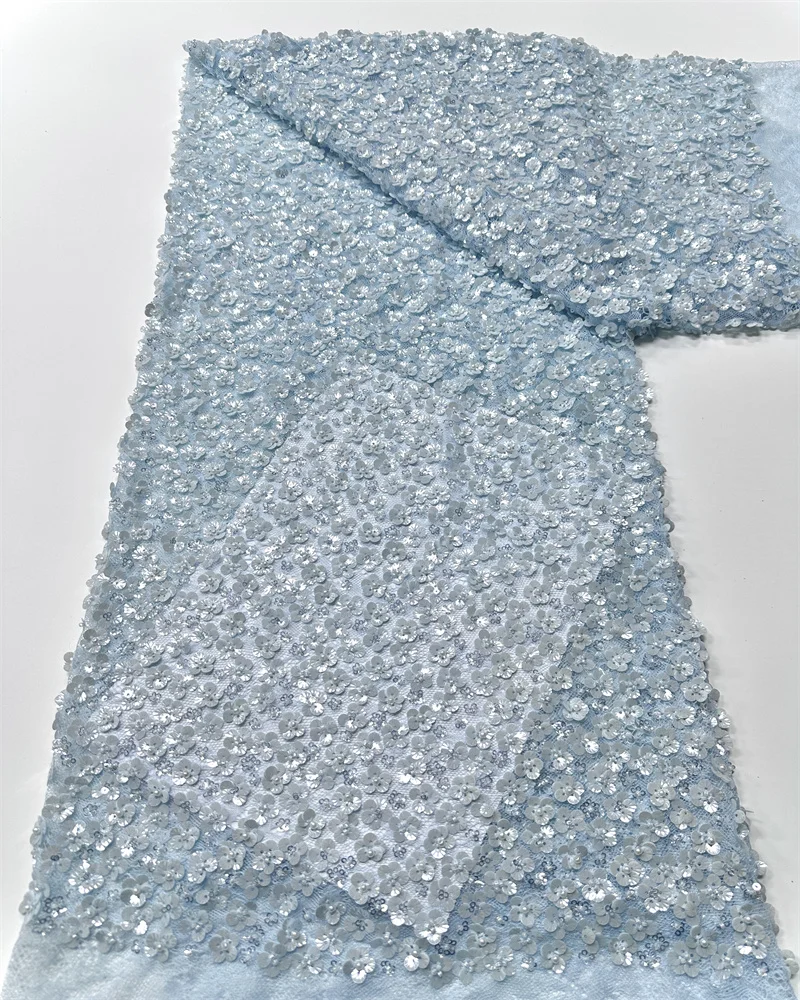 قماش دانتيل مطرز بالترتر الفرنسي الفاخر 2026 مادة نيجيرية أفريقية لفستان خياطة الزفاف