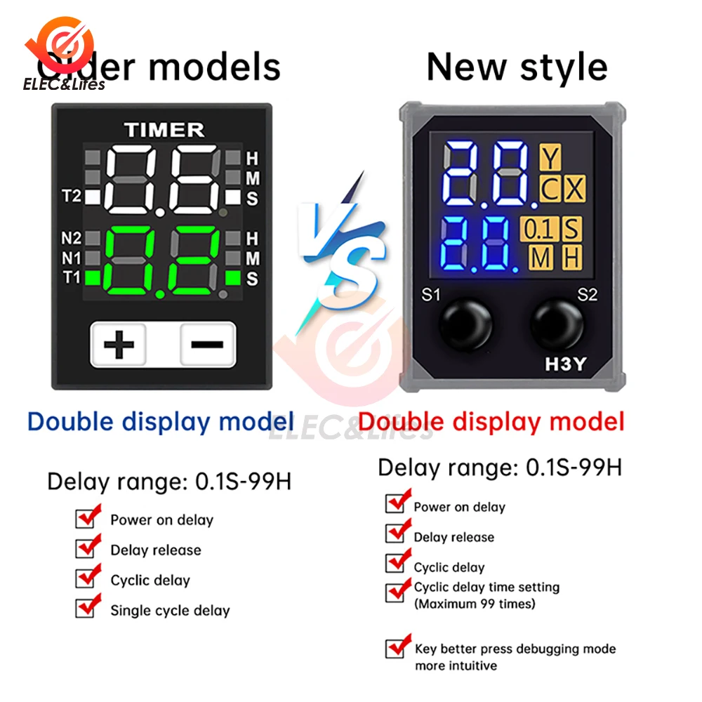 Delay Timer H3Y-4 DC 12V 24V AC 220V With Base Adjustable LCD Digital Display Time Relay Dual Time Cycle Time Control Delayer