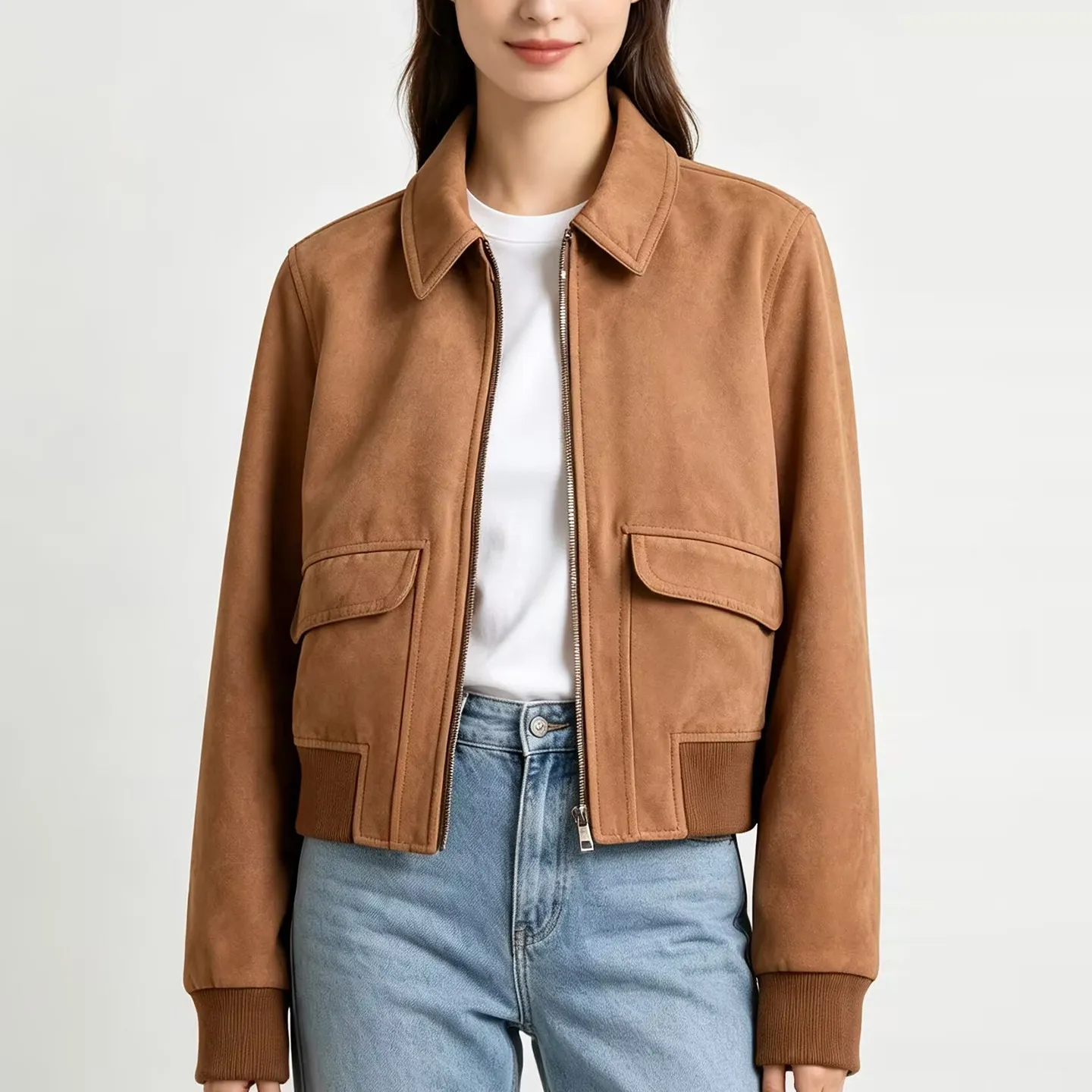 2026 Autumn New Women's Pilot Jacket Stand Collar Versatile Personalized Fashion Short Outerwear Standard Fit Long Sleeve