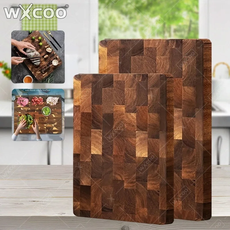

WXCOO двусторонняя деревянная разделочная доска, прочная кухонная разделочная доска для приготовления пищи, толщиномер, овощи, фрукты, мясо