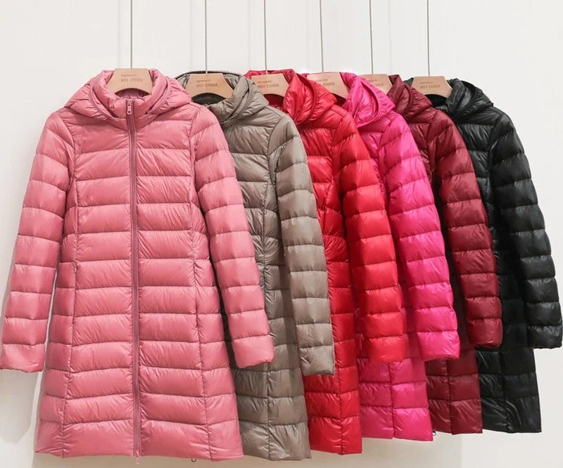 Plus Size 5xl Women's Long Puffer Jacket 2024 New Arrivals Autumn Winter Female Hat Detachable White Duck Down Coat