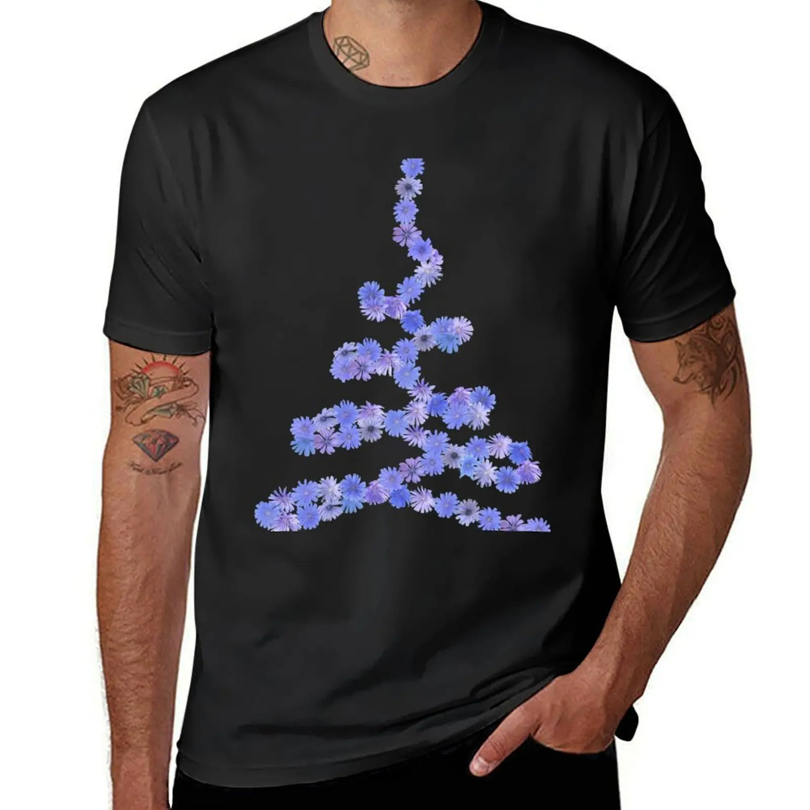 Blue and Purple Chicory Flowers Tree T-Shirt tees oversizeds Short sleeve tee t shirts men