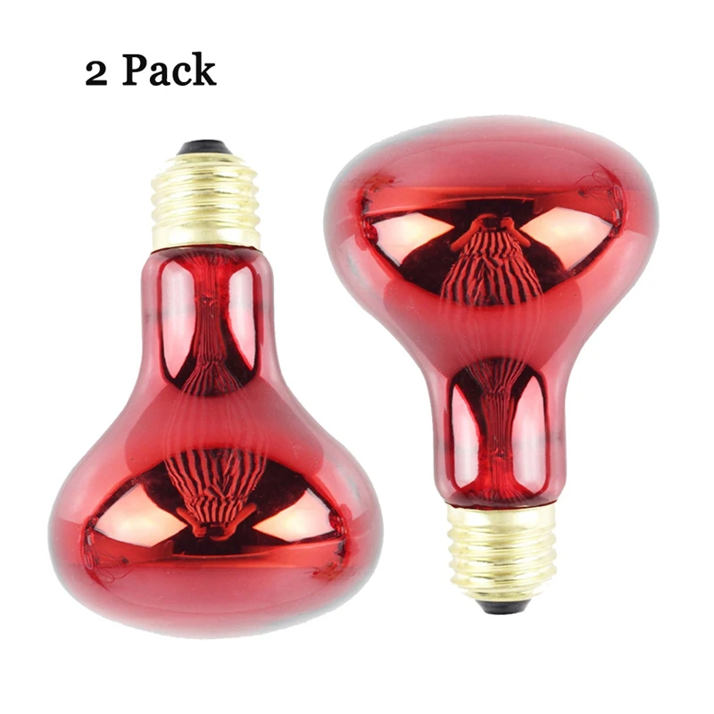 100W 2 Pack Infrared Heat Lamp Bulb Red Light Heat Bulbs For Pet Lizards Bearded Dragons Chameleons Snakes Reptiles & Amphibians