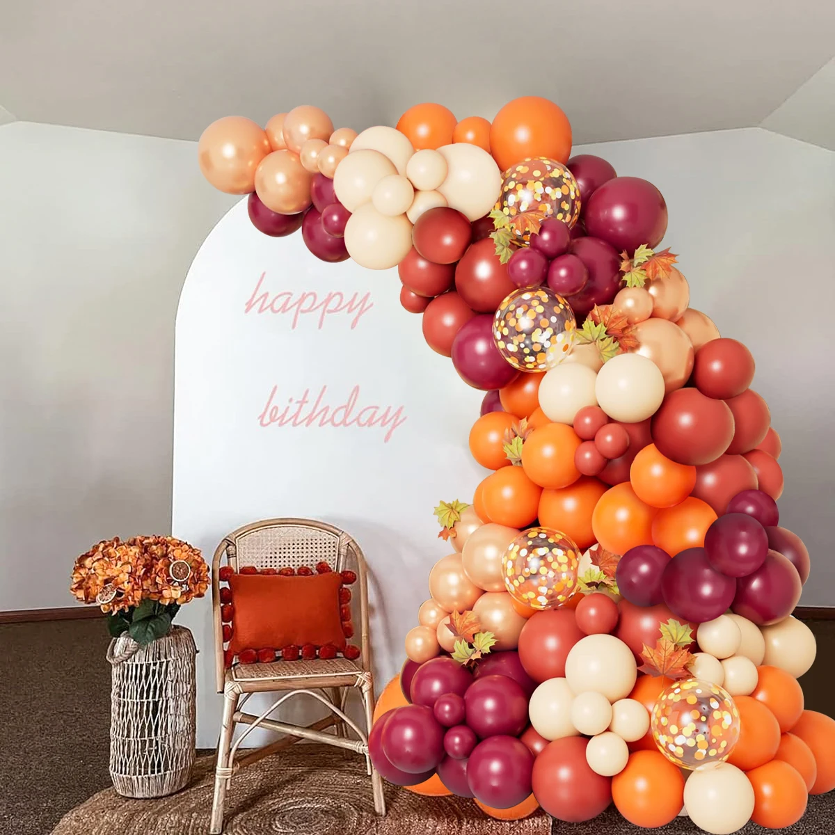 Burgundy Matte Orange Rose Gold Balloon Garland Arch Kit Birthday Party Decor Kids Wedding Party Supplies Baby Shower Balloon