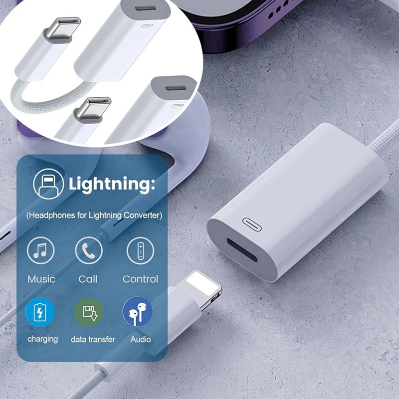 

Практичный USB C Male to for Apple Interface Female Кабель-конвертер Поддержка зарядки + наушников + вызова + передача данных для IPhone16