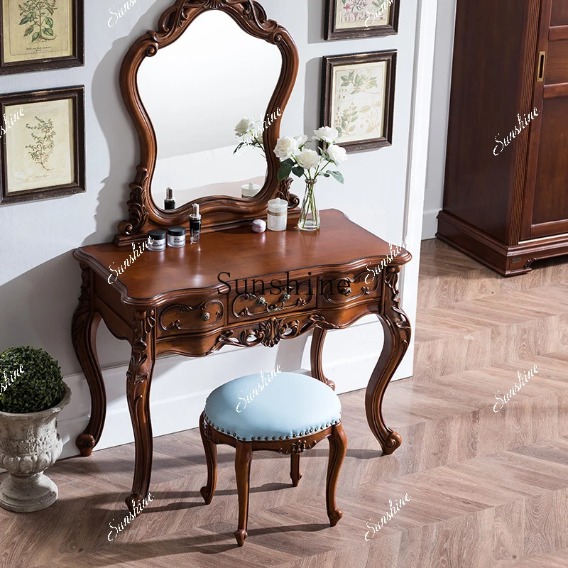 

European solid wood carving flower dresser retro all solid wood villa bedroom multi-functional luxuryY