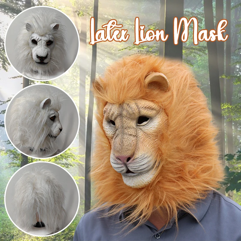 

Latex Lion Mask Soft Funny Party Animal Masks Lion Hair Adult Joker Halloween Маsk Costume Ball Headgear Props Accessories