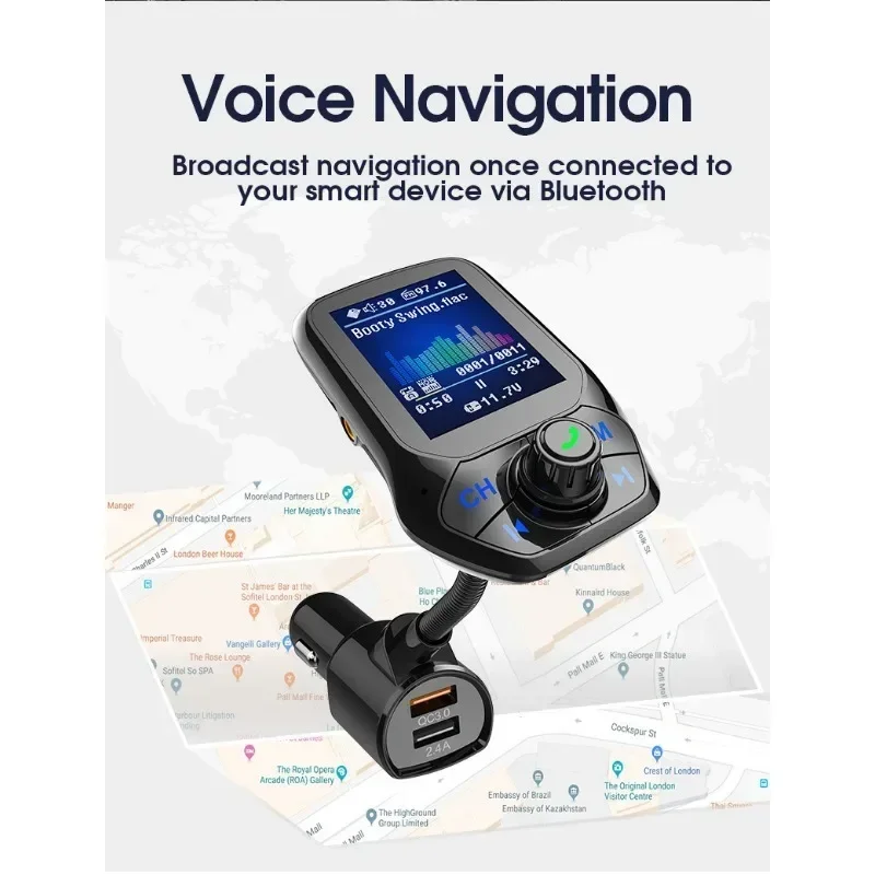 1.8 Inch Color Display Bluetooth FM Transmitter Wireless Car FM Modulator Mp3 Player Car Kit Handsfree QC3.0 Car Charger