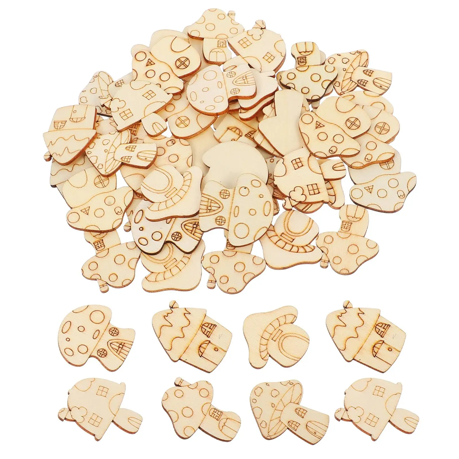 

50Pcs Mushroom Unfinished Craft Wood Decorations Hanging naments Wood For Crafts Unfinished Wooden Home Party Supplies