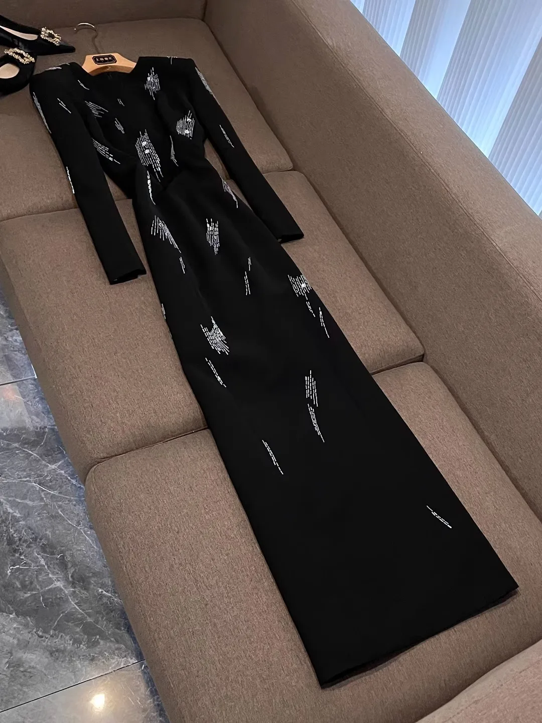 

Ele Bla Beaded Long Dr Slimming Sexy Gown Faionable Women's Evening Dr High Waist Full Body Coverage OK58