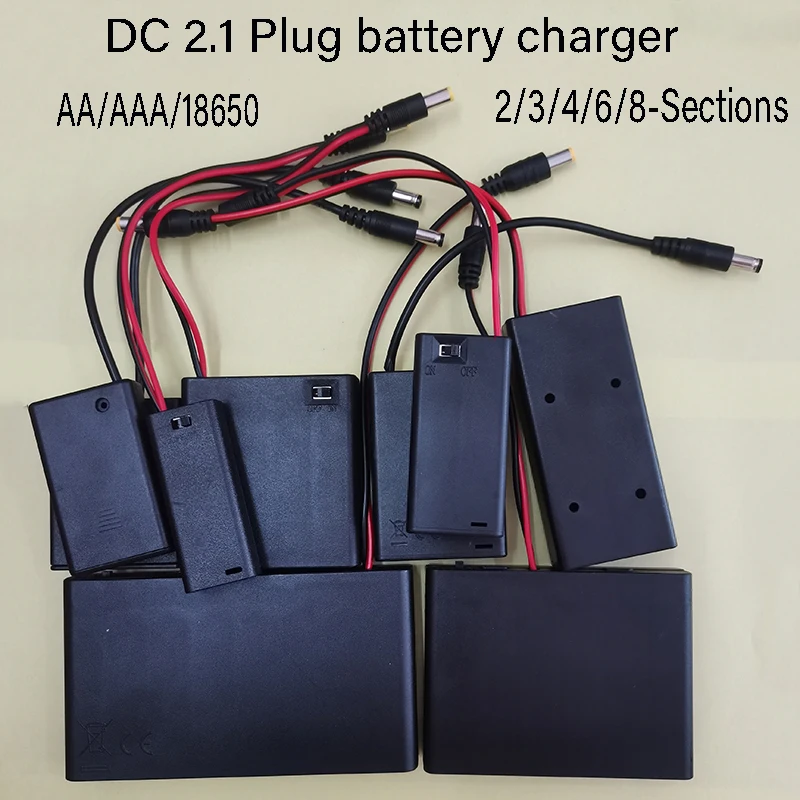 

1PC DC 5.5x2.1 DC Plug Charging Case Portable AA/AAA/18650 Battery Charger Box Holder 2/3/4/6/8 Sections With Lid And Switch