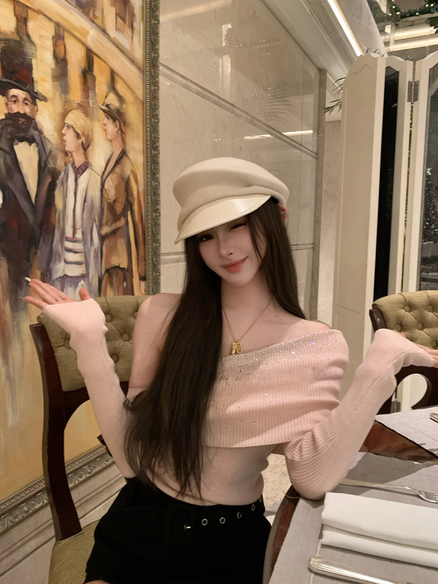 

F PROJECT Galaxy Starfall: Вязаный топ с длинным рукавом, облегающий, с бриллиантовой отделкой на плечах, осенне-зимний, женская модная внутренняя одежда