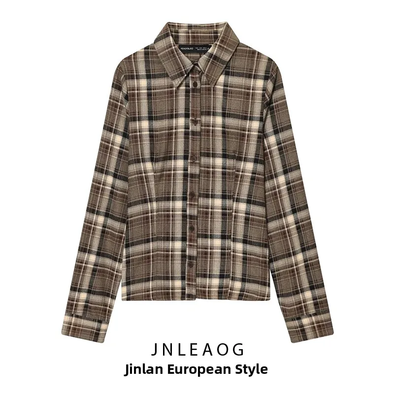 

JNLEAOG Faionable Plaid irt женская повседневная облегающая ткань из оригинальной ткани осенняя новинка из полиэстера с длинными светями на пуговицах