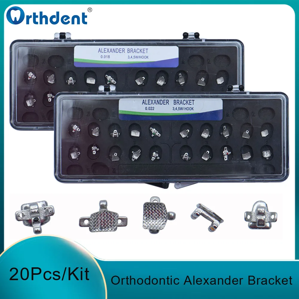 20Pcs/Kit Dental Orthodontic Alexander Bracket Metal Teeth Braces Bondable Mesh Base MIM 018 022 Hooks 345 Dentistry  Materials