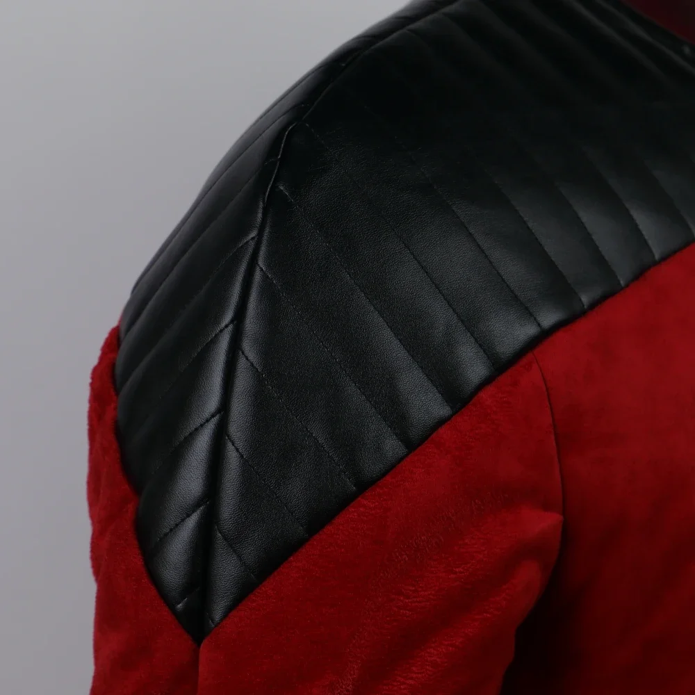 Disfraz de Star The Next Generation para hombre, chaqueta de uniforme de servicio del Capitán Picard, TNG rojo, abrigo cálido de invierno, accesorio de Cosplay