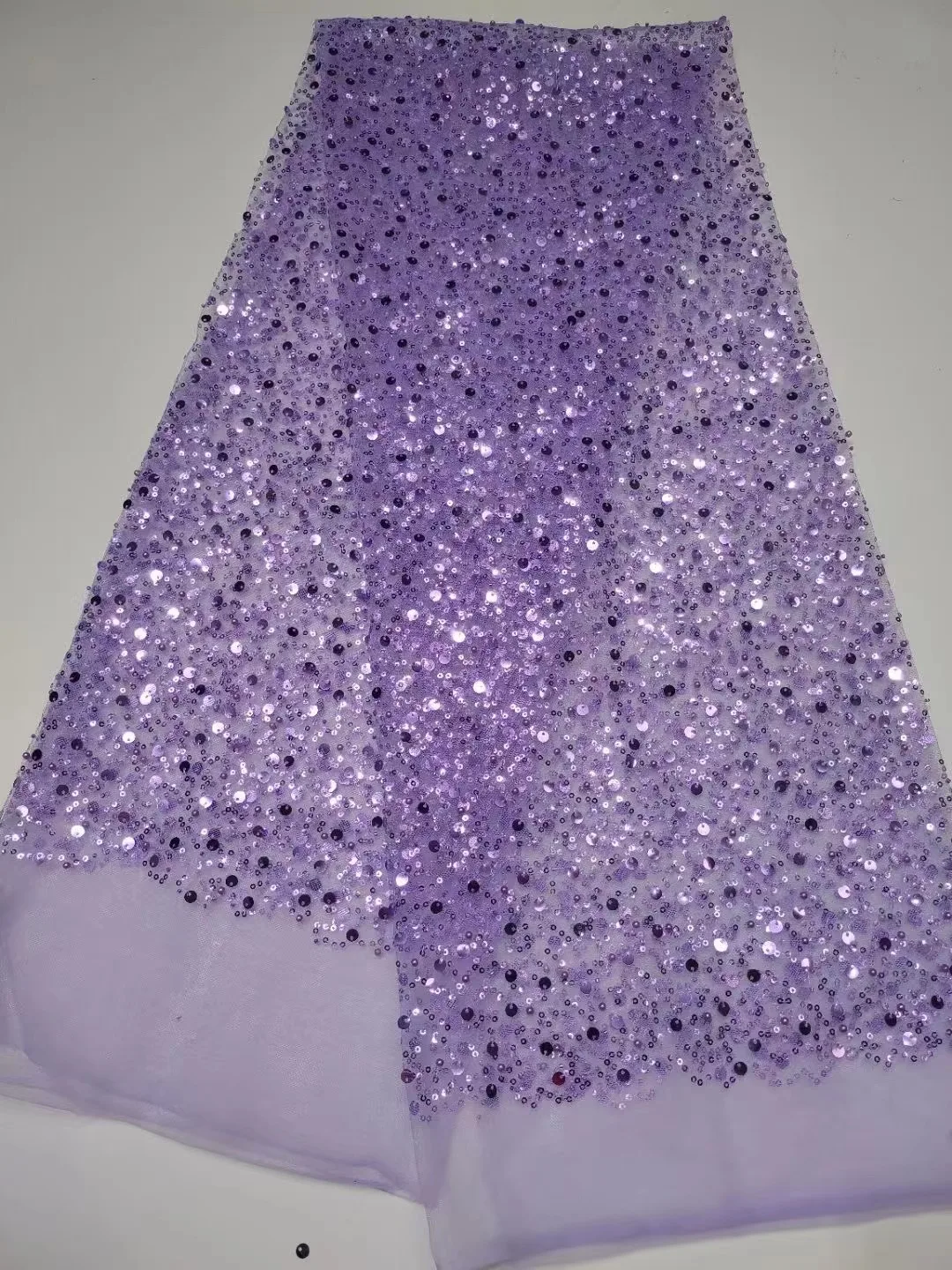 Lavender  African Sequins Beaded Lace Fabric 2023 High Quality Groom Nigerian Wedding Bridal Embroidery French Tulle Sewing