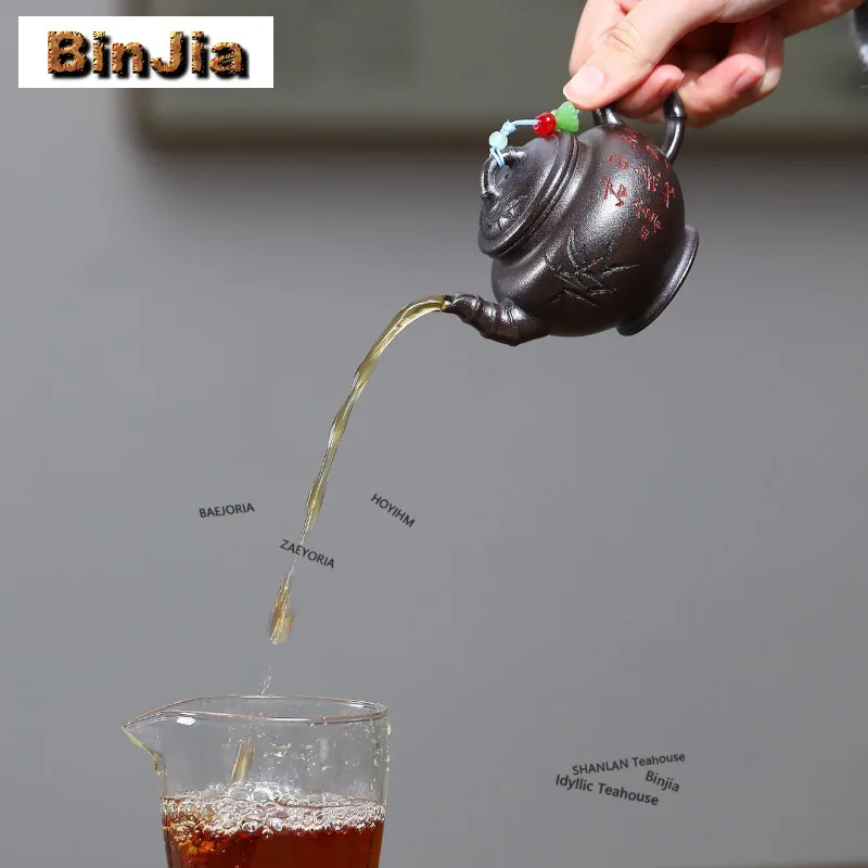 130ml Authentic Yixing Purple Clay Teapots Artists Handmade Spring Herald Pot Raw Ore Black Mud Kettle Zisha Tea Set Collection