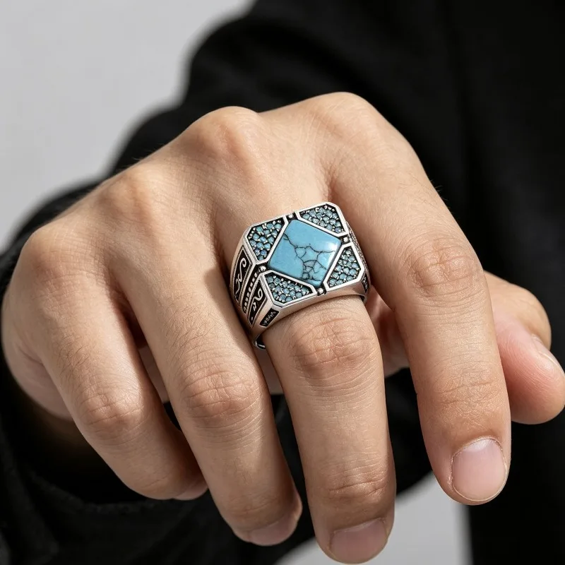 2026 new classic atmospheric ring, simple and fashionable turquoise hot-selling holiday gift men's ring