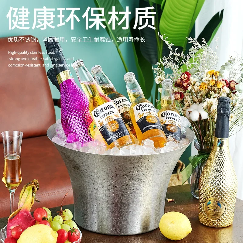 Stainless steel ice bucket bell mouth bar nightclub KTV special high-end commercial export metal beer champagne bucket