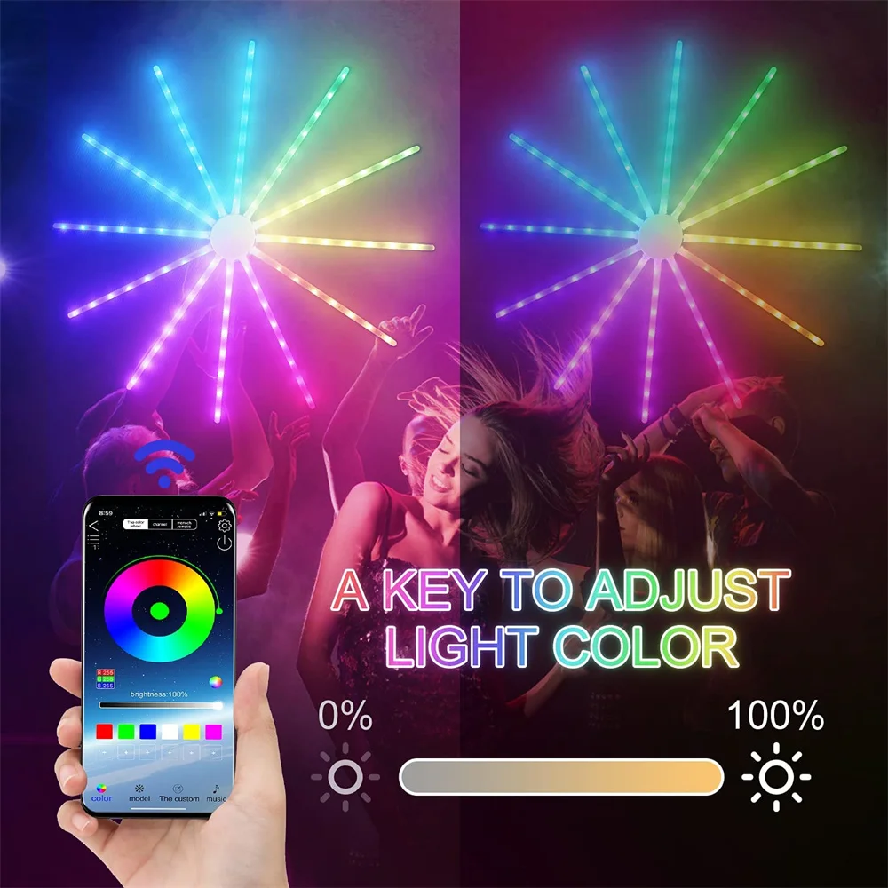 Imagem -04 - Inteligente Rgb Firework Luzes Led Faça Você Mesmo Sonho Meteoro Lâmpada Bluetooth App Controle Remoto para Festa de Aniversário do Festival de Casamento Decoração