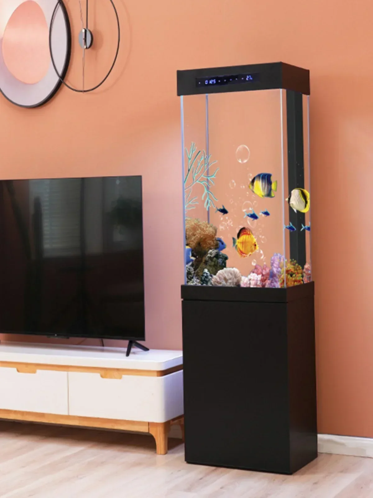 Goldfish tank living room small floor-to-wall home landscaping glass vertical square ecological bottom filter aquarium