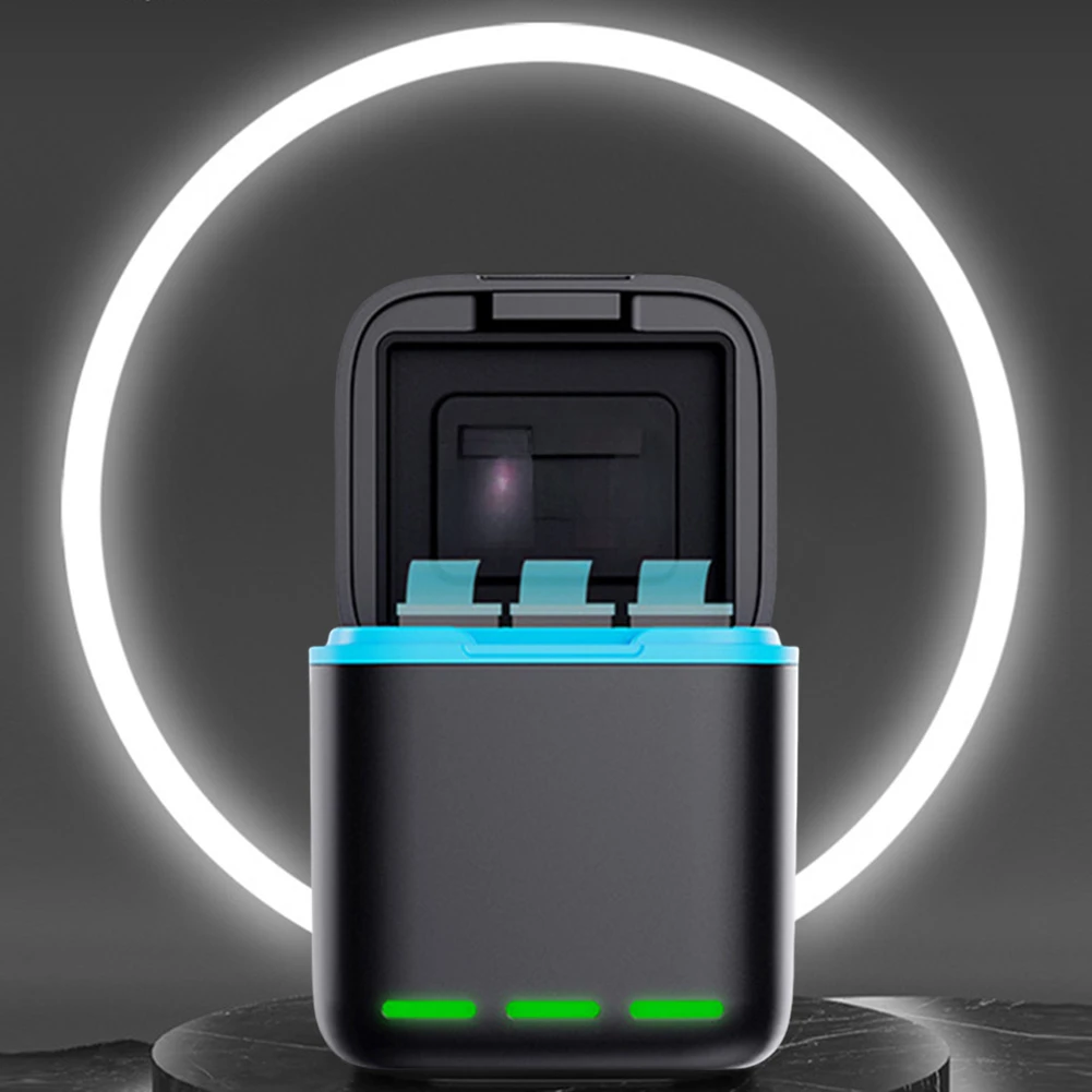 C타입 케이블이 있는 3 채널 배터리 충전기 충전 스테이션, 고속 충전 충전기, Go Pro Hero 12 11 10/9 카메라 액세서리