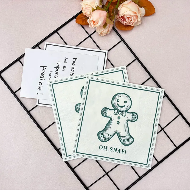 20 Sheets 33*33cm 2-Ply Pencil-Drawn Gingerbread Man Christmas Theme Napkins, Party Decor, Colored Tissue Paper DIY Decoupage