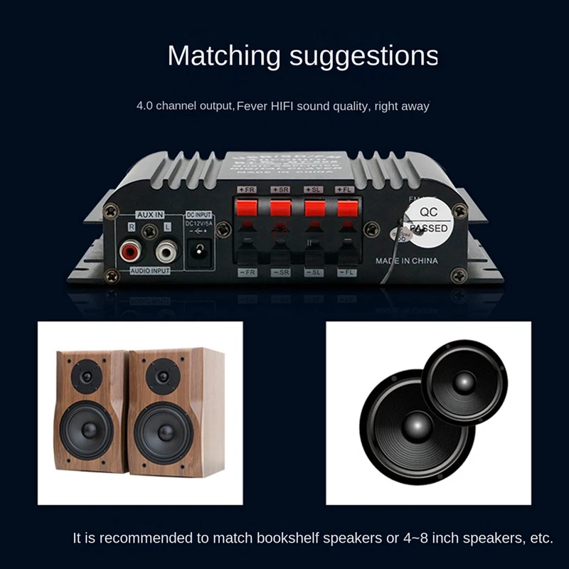 4-Channel 60W High Power Car Bluetooth Audio Amplifier Hifi Stereo Mini Audio Receiver Fit For Car Audio Modification Home