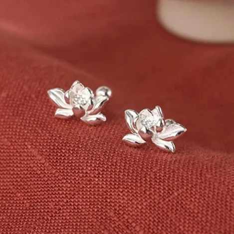 

Real 925 Sterling Silver Mini Lotus Flower Plant Stud Earrings for Women Fine Jewelry Minimalist Piercing Screw Bead Accessories