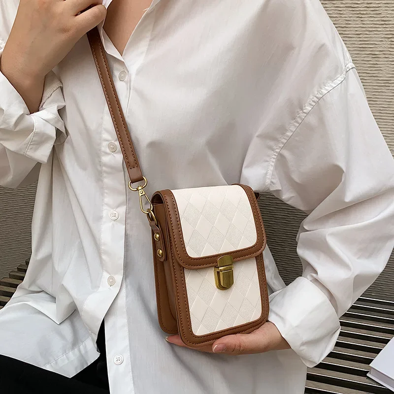 Fashion PU Leather Women\'s Bag Street Trend Popular Mobile Phone Bag Solid Colour Shoulder Bag Crossbody Bag Small Square Bag