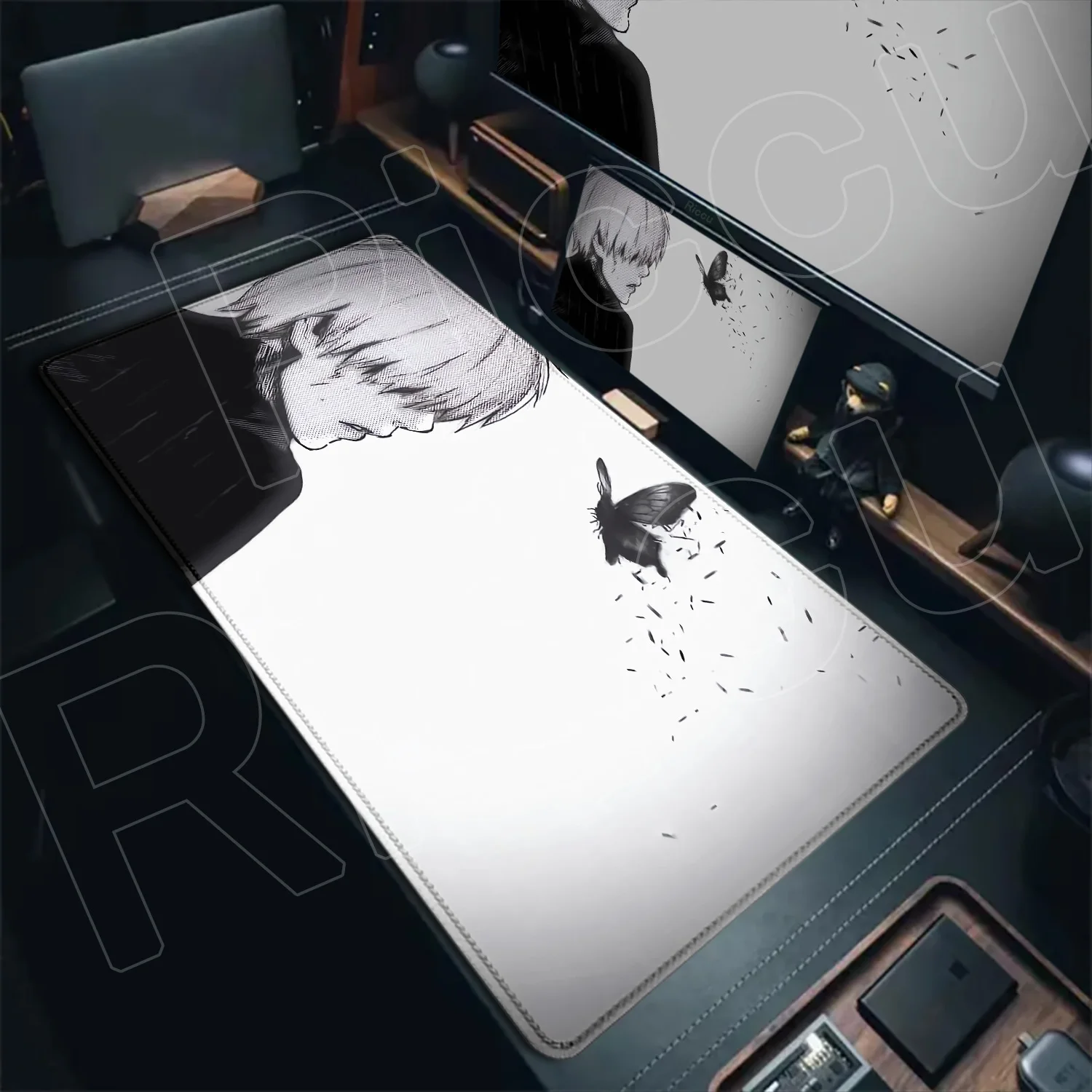 Novo anime grande tokyo ghoul mousepad borda de bloqueio preto e branco quadrinhos jogo pc xxl tapetes de ratos escritório computador teclado mesa almofada