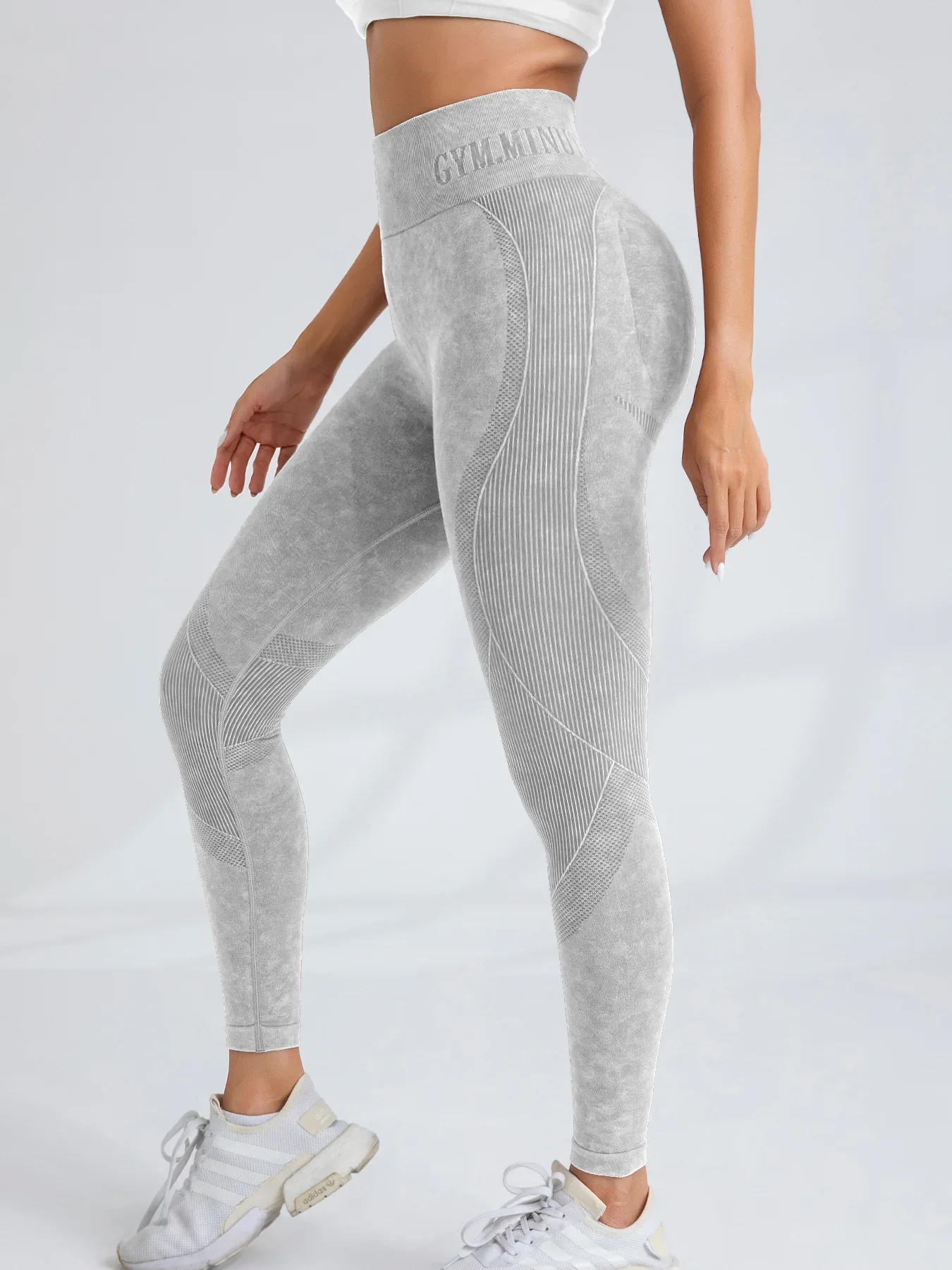 Damen High-Waist Nahtlose Yoga-Hose mit Buchstabenmuster, Sandgewaschen, Po-Lifting, Eng anliegende Taille, für Sport und Outdoor, Modische Leggings – Detail 32