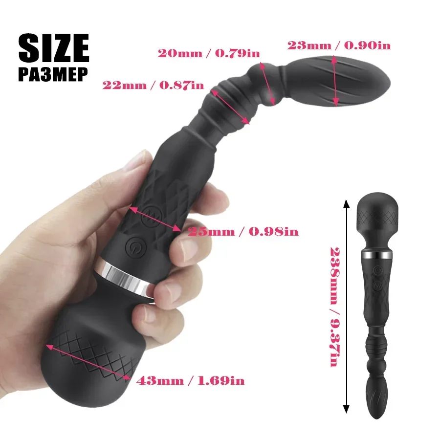 AV Magic Wand Anal Plug Double-ended Vibrators Women G-spot Clit Stimulator Men Butt Plug Masturbator Sex Toys for Couples