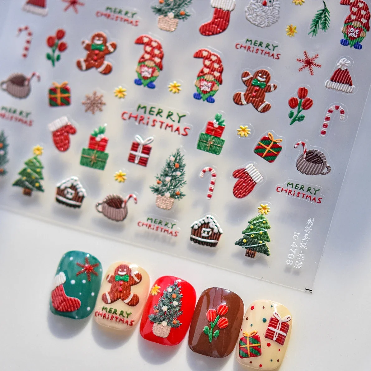 Gifts Santa Claus Snowman Christmas Tree Flower Glove 5D Self Adhesive Nail Art Stickers Snowflake Glove Winter Manicure Decals