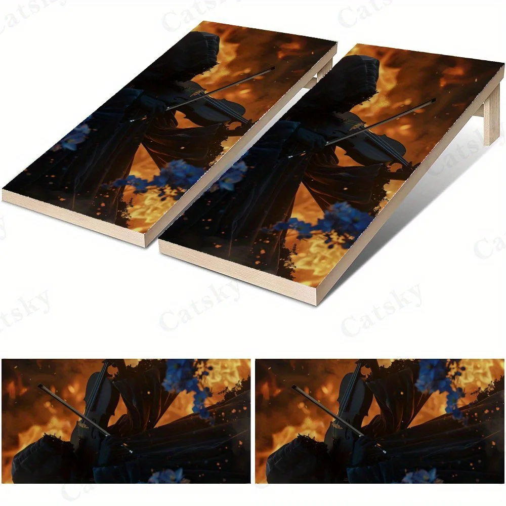 

Hooded Violinist in Fire,Dark Fantasy Art,Melancholic Decor,High Value! 2D Flat Vinyl Sandboard Stickers - Bubble-Free, Easy App