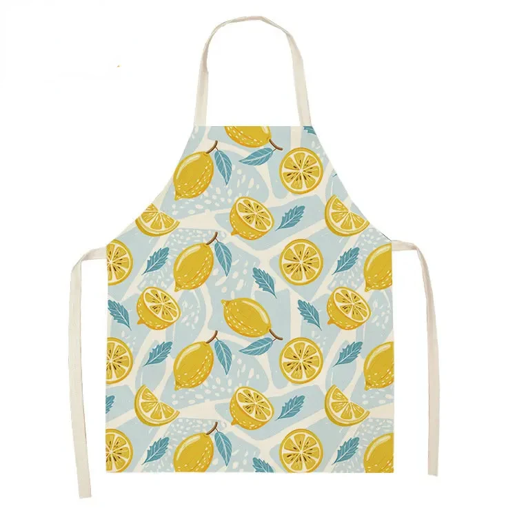 Lemon Tropical Print Pattern Linen Apron Kitchen Women's Baking Waist Bib Home Cooking Short Sleeve Sleeveless Cleaning Apron