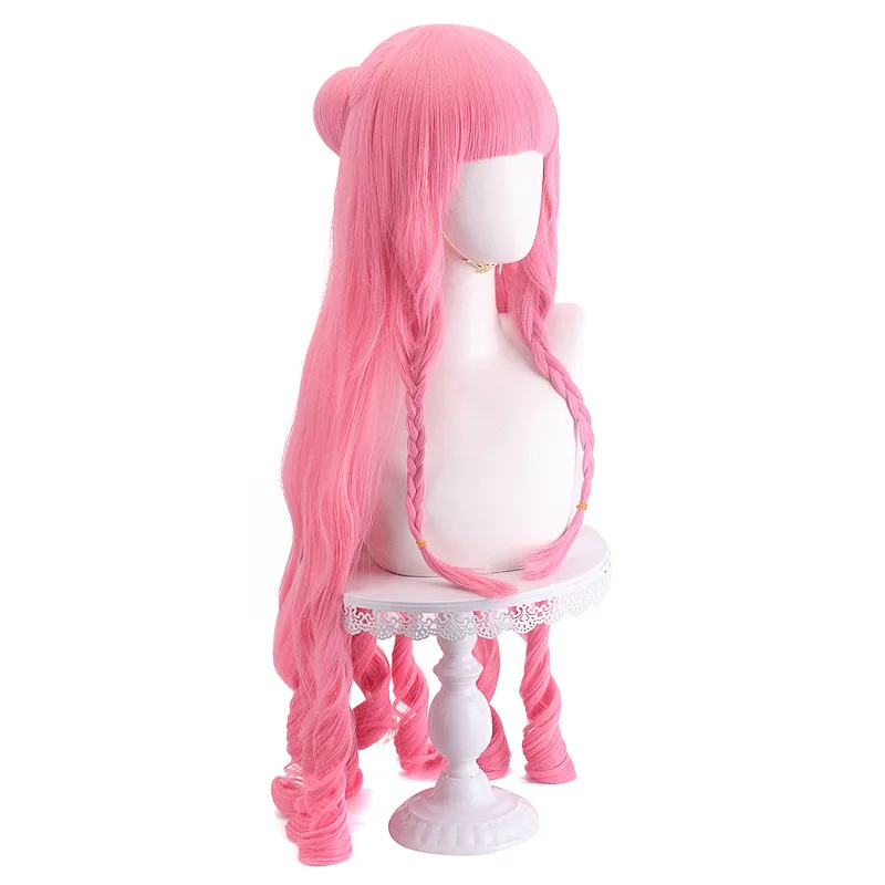 90cm 35.4 in Japanes Anime Perona 2 Years  Heat Resistant Synthetic Hair Halloween Party Pink Women Cosplay Wigs + Net Cap