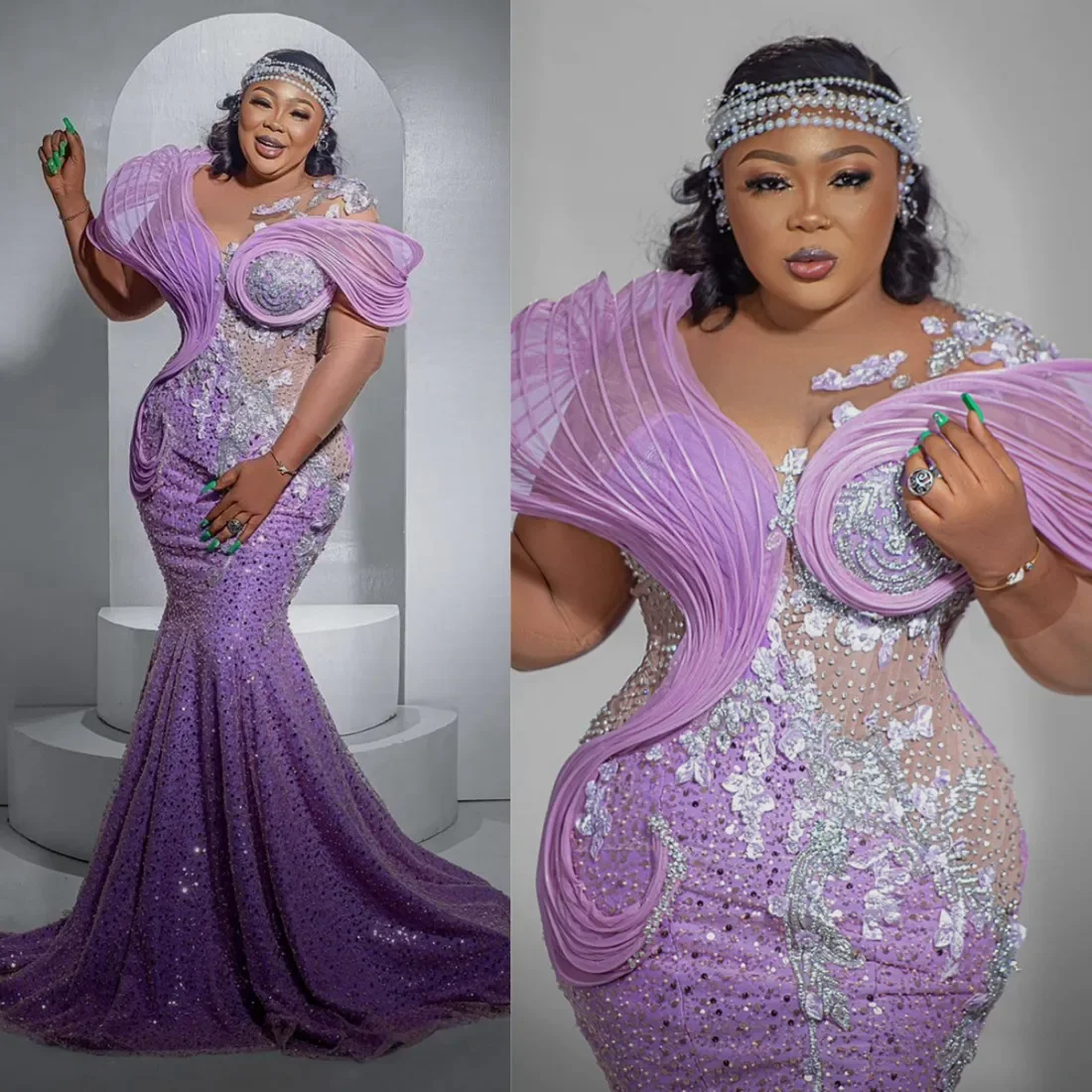 

Роскошное сексуальное бальное платье русалки Aso Ebi по индивидуальному заказу с вышивкой из бисера и стразами, трехмерное декоративное платье