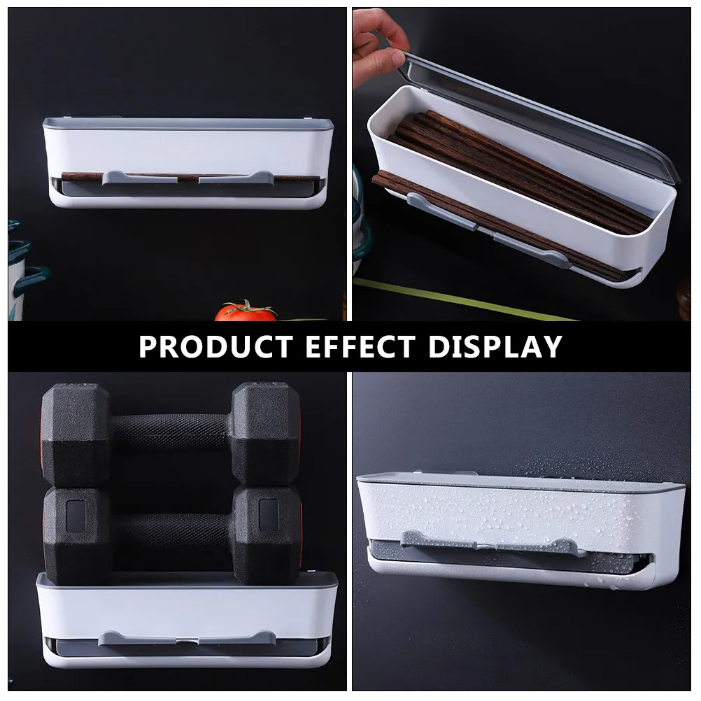 1Pcs Wall Hanging Chopstick Rack Press Automatic Holder Kitchen Drain Utensil Storage Basket Adhesive Wall Hanger